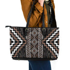 Classic Tukutuku Pattern Aotearoa Leather Tote Bag Niho Taniwha and Puhoro Motifs