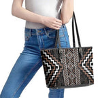Classic Tukutuku Pattern Aotearoa Leather Tote Bag Niho Taniwha and Puhoro Motifs