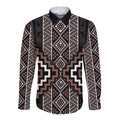 Classic Tukutuku Pattern Aotearoa Long Sleeve Button Shirt Niho Taniwha and Puhoro Motifs