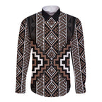 Classic Tukutuku Pattern Aotearoa Long Sleeve Button Shirt Niho Taniwha and Puhoro Motifs