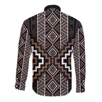 Classic Tukutuku Pattern Aotearoa Long Sleeve Button Shirt Niho Taniwha and Puhoro Motifs