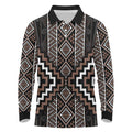 Classic Tukutuku Pattern Aotearoa Long Sleeve Polo Shirt Niho Taniwha and Puhoro Motifs