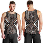 Classic Tukutuku Pattern Aotearoa Men Tank Top Niho Taniwha and Puhoro Motifs