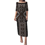Classic Tukutuku Pattern Aotearoa Puletasi Niho Taniwha and Puhoro Motifs