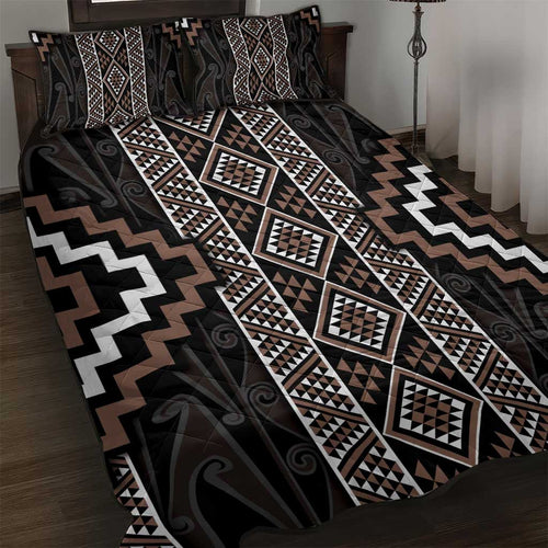 Classic Tukutuku Pattern Aotearoa Quilt Bed Set Niho Taniwha and Puhoro Motifs