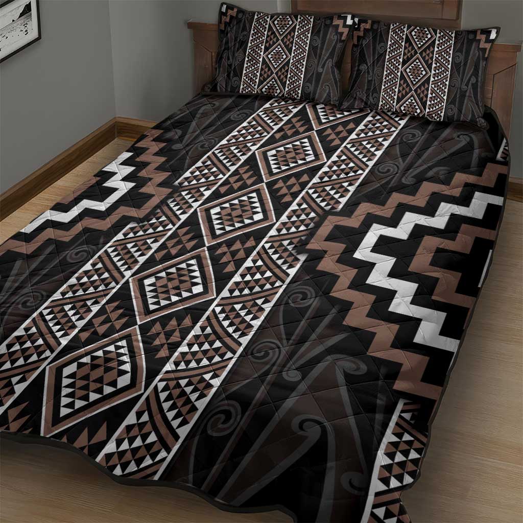 Classic Tukutuku Pattern Aotearoa Quilt Bed Set Niho Taniwha and Puhoro Motifs