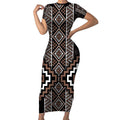 Classic Tukutuku Pattern Aotearoa Short Sleeve Bodycon Dress Niho Taniwha and Puhoro Motifs