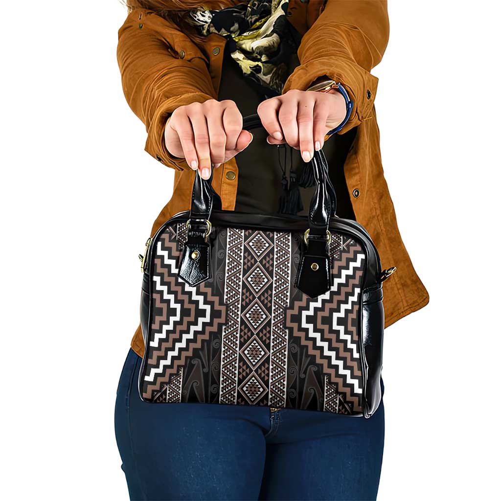 Classic Tukutuku Pattern Aotearoa Shoulder Handbag Niho Taniwha and Puhoro Motifs