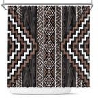 Classic Tukutuku Pattern Aotearoa Shower Curtain Niho Taniwha and Puhoro Motifs