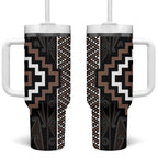 Classic Tukutuku Pattern Aotearoa Tumbler With Handle Niho Taniwha and Puhoro Motifs
