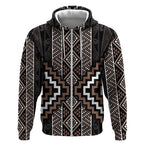 Classic Tukutuku Pattern Aotearoa Zip Hoodie Niho Taniwha and Puhoro Motifs