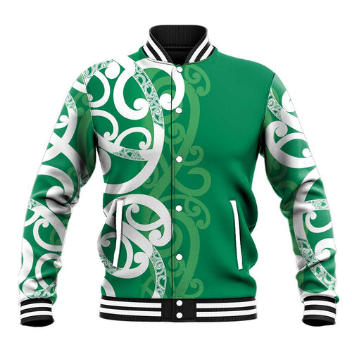 Pounamu Green Maori Baseball Jacket Koru Kowhaiwhai - Aussie Hoodie