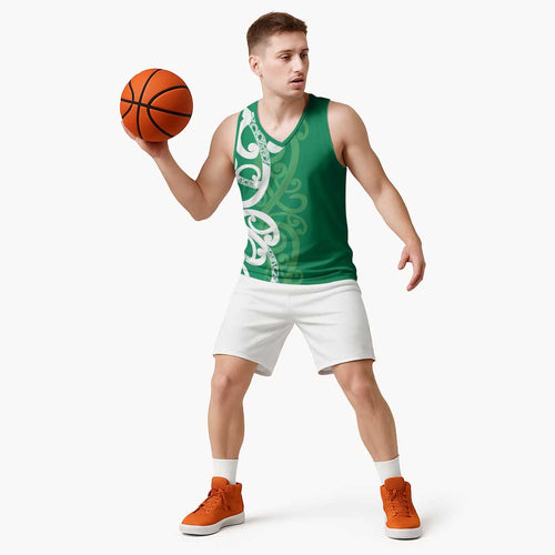 Pounamu Green Maori Basketball Jersey Koru Kowhaiwhai - Aussie Hoodie