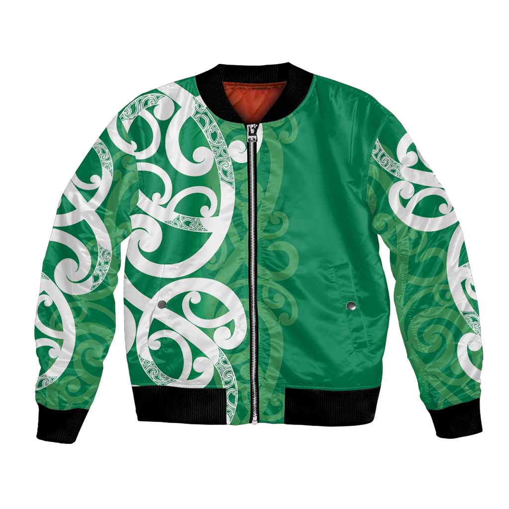 Pounamu Green Maori Bomber Jacket Koru Kowhaiwhai - Aussie Hoodie