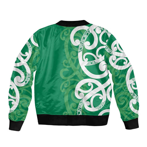 Pounamu Green Maori Bomber Jacket Koru Kowhaiwhai - Aussie Hoodie