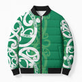 Pounamu Green Maori Bomber Puffer Jacket Koru Kowhaiwhai - Aussie Hoodie
