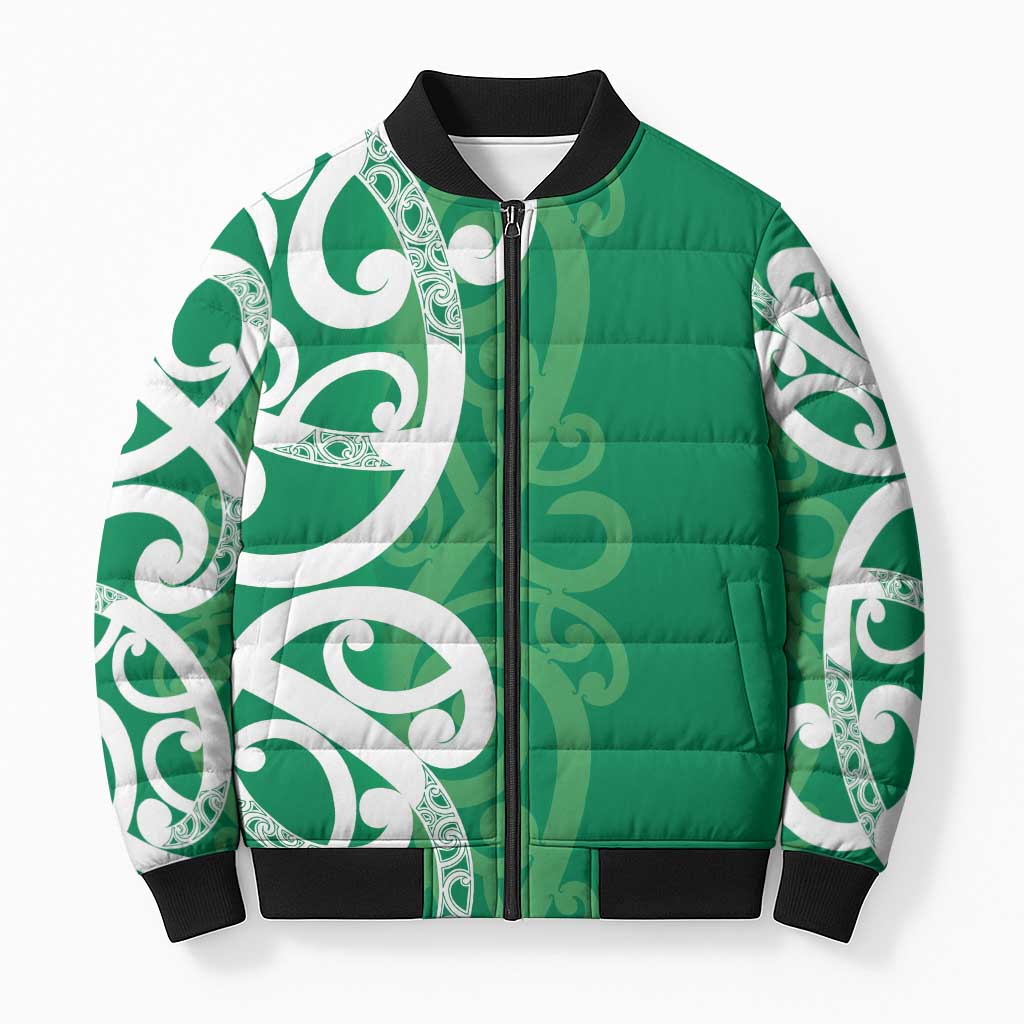 Pounamu Green Maori Bomber Puffer Jacket Koru Kowhaiwhai - Aussie Hoodie