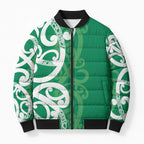 Pounamu Green Maori Bomber Puffer Jacket Koru Kowhaiwhai - Aussie Hoodie