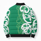 Pounamu Green Maori Bomber Puffer Jacket Koru Kowhaiwhai - Aussie Hoodie