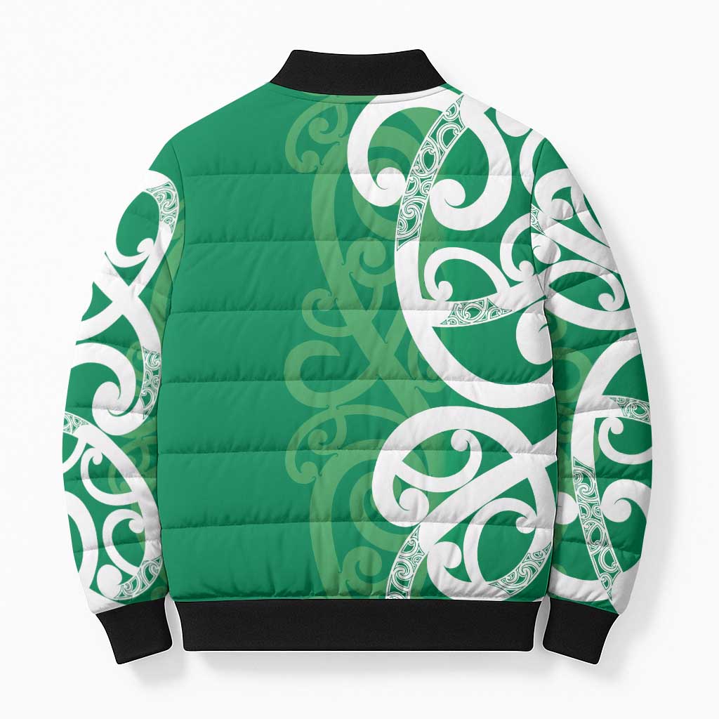 Pounamu Green Maori Bomber Puffer Jacket Koru Kowhaiwhai - Aussie Hoodie