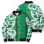 Pounamu Green Maori Bomber Puffer Jacket Koru Kowhaiwhai - Aussie Hoodie
