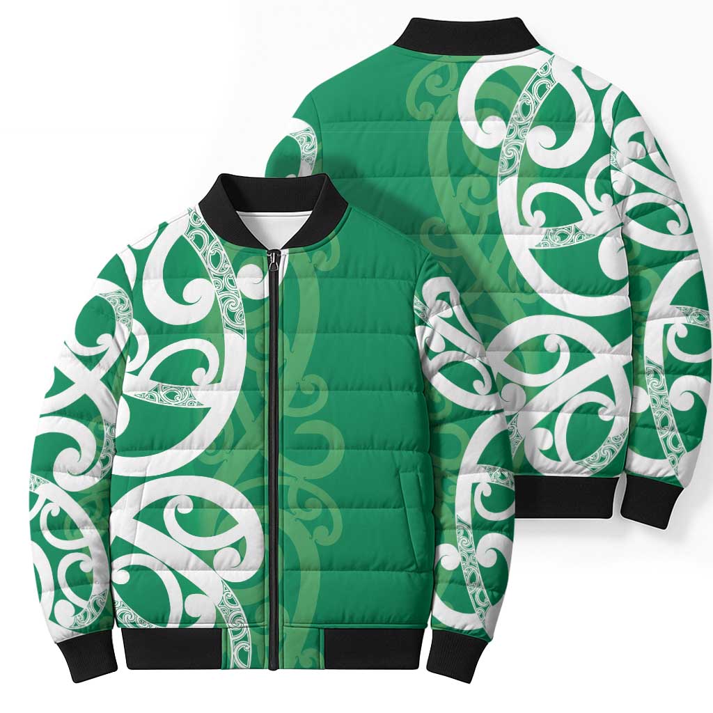Pounamu Green Maori Bomber Puffer Jacket Koru Kowhaiwhai - Aussie Hoodie
