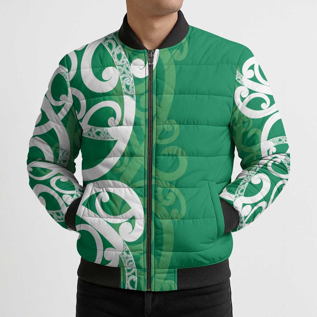 Pounamu Green Maori Bomber Puffer Jacket Koru Kowhaiwhai - Aussie Hoodie