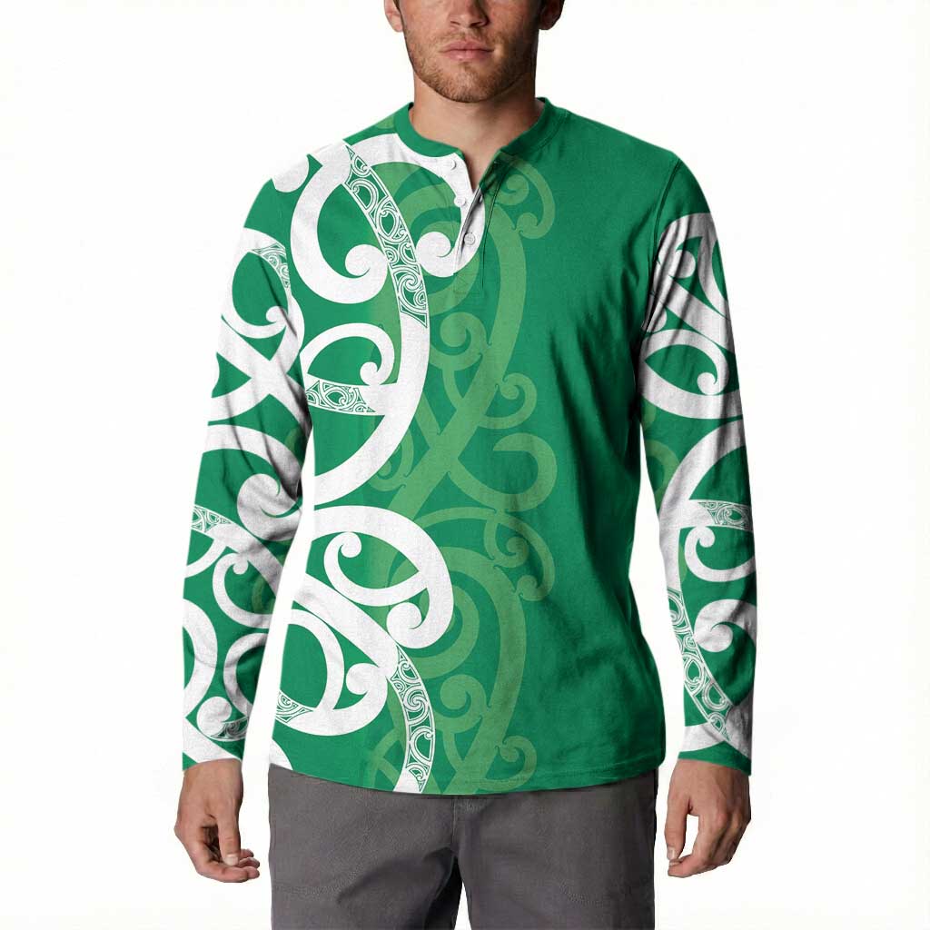 Pounamu Green Maori Button Sweatshirt Koru Kowhaiwhai - Aussie Hoodie