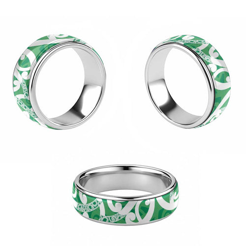 Pounamu Green Maori Classic Ring Koru Kowhaiwhai