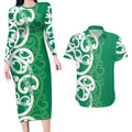 Pounamu Green Maori Couples Matching Long Sleeve Bodycon Dress and Hawaiian Shirt Koru Kowhaiwhai - Aussie Hoodie