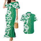 Pounamu Green Maori Couples Matching Mermaid Dress and Hawaiian Shirt Koru Kowhaiwhai - Aussie Hoodie