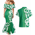 Pounamu Green Maori Couples Matching Mermaid Dress and Hawaiian Shirt Koru Kowhaiwhai - Aussie Hoodie