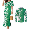 Pounamu Green Maori Couples Matching Mermaid Dress and Long Sleeve Button Shirt Koru Kowhaiwhai - Aussie Hoodie