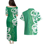 Pounamu Green Maori Couples Matching Puletasi and Hawaiian Shirt Koru Kowhaiwhai - Aussie Hoodie