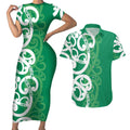 Pounamu Green Maori Couples Matching Short Sleeve Bodycon Dress and Hawaiian Shirt Koru Kowhaiwhai - Aussie Hoodie