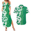 Pounamu Green Maori Couples Matching Summer Maxi Dress and Hawaiian Shirt Koru Kowhaiwhai - Aussie Hoodie