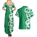 Pounamu Green Maori Couples Matching Summer Maxi Dress and Hawaiian Shirt Koru Kowhaiwhai - Aussie Hoodie