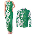 Pounamu Green Maori Couples Matching Tank Maxi Dress and Long Sleeve Button Shirt Koru Kowhaiwhai - Aussie Hoodie