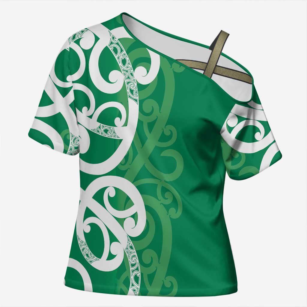 Pounamu Green Maori Cross Shoulder Shirt Koru Kowhaiwhai - Aussie Hoodie