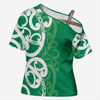 Pounamu Green Maori Cross Shoulder Shirt Koru Kowhaiwhai - Aussie Hoodie