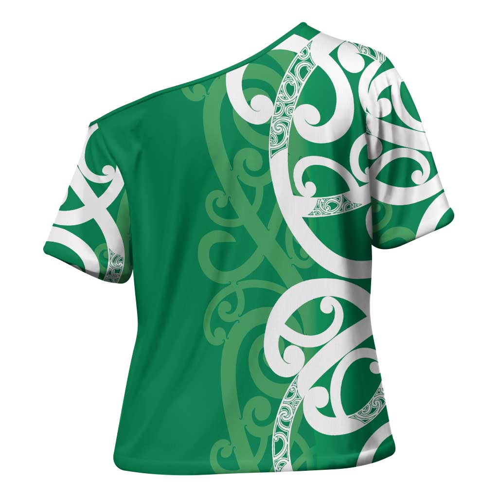 Pounamu Green Maori Cross Shoulder Shirt Koru Kowhaiwhai - Aussie Hoodie