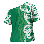 Pounamu Green Maori Cross Shoulder Shirt Koru Kowhaiwhai - Aussie Hoodie