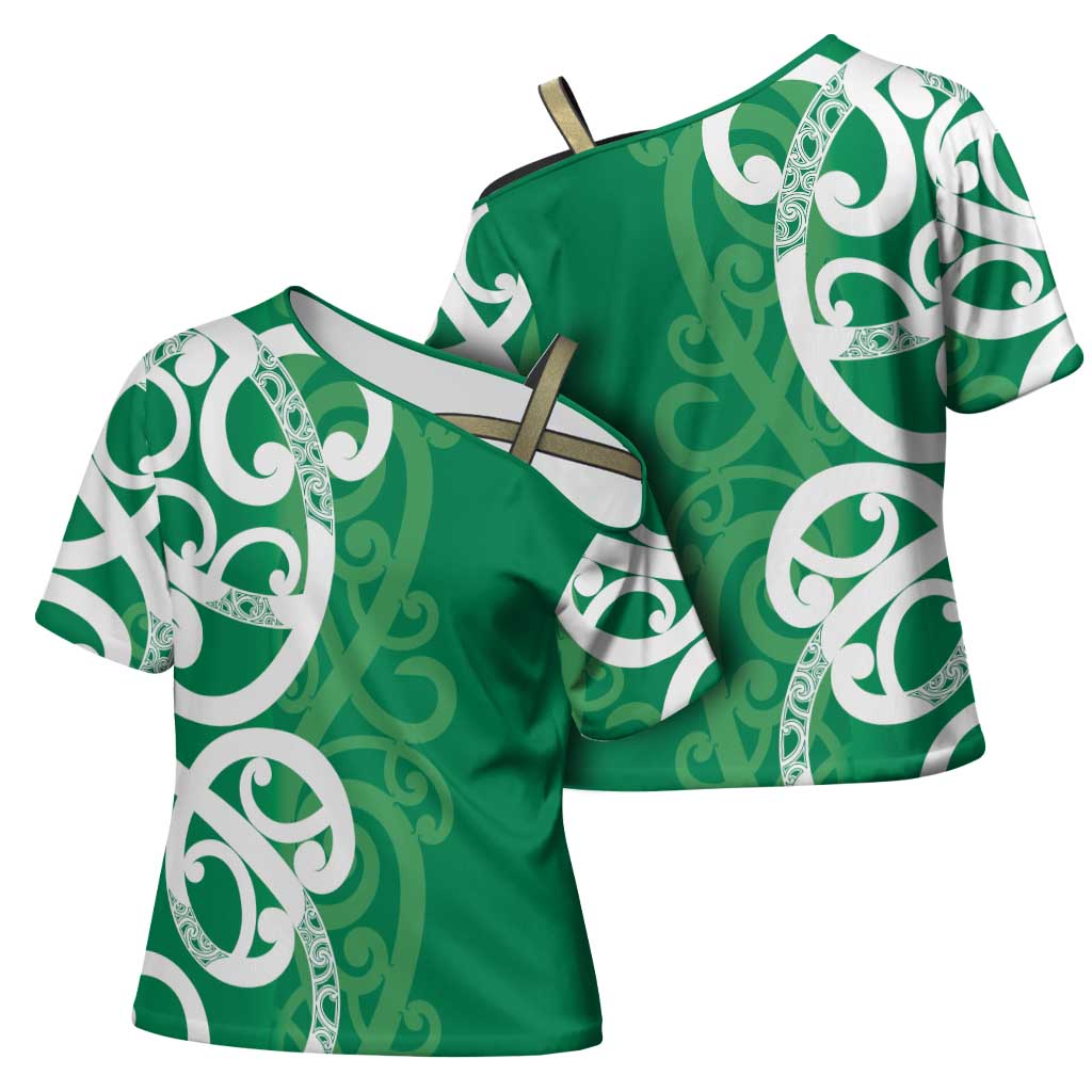 Pounamu Green Maori Cross Shoulder Shirt Koru Kowhaiwhai - Aussie Hoodie