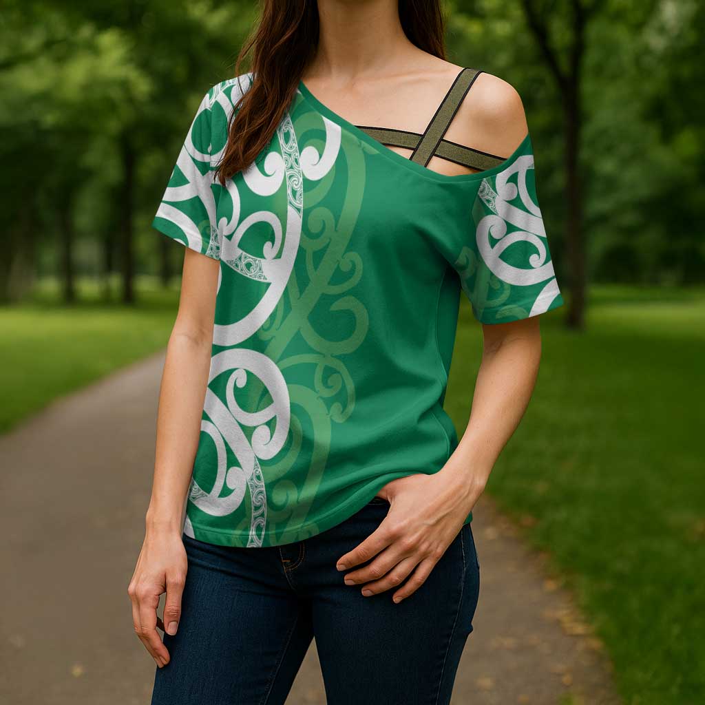 Pounamu Green Maori Cross Shoulder Shirt Koru Kowhaiwhai - Aussie Hoodie