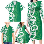 Pounamu Green Maori Family Matching Long Sleeve Bodycon Dress and Hawaiian Shirt Koru Kowhaiwhai - Aussie Hoodie