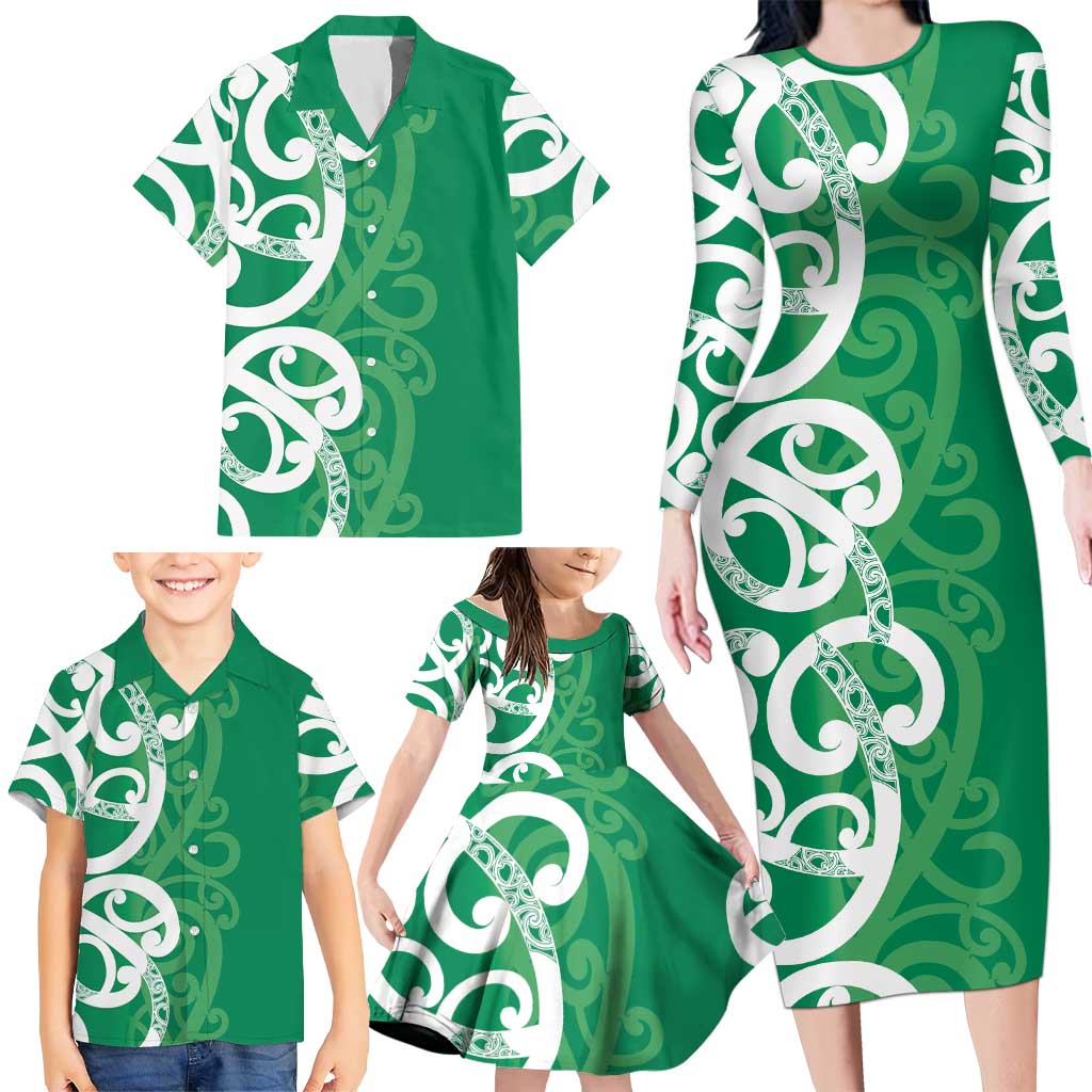 Pounamu Green Maori Family Matching Long Sleeve Bodycon Dress and Hawaiian Shirt Koru Kowhaiwhai - Aussie Hoodie