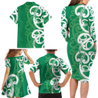 Pounamu Green Maori Family Matching Long Sleeve Bodycon Dress and Hawaiian Shirt Koru Kowhaiwhai - Aussie Hoodie