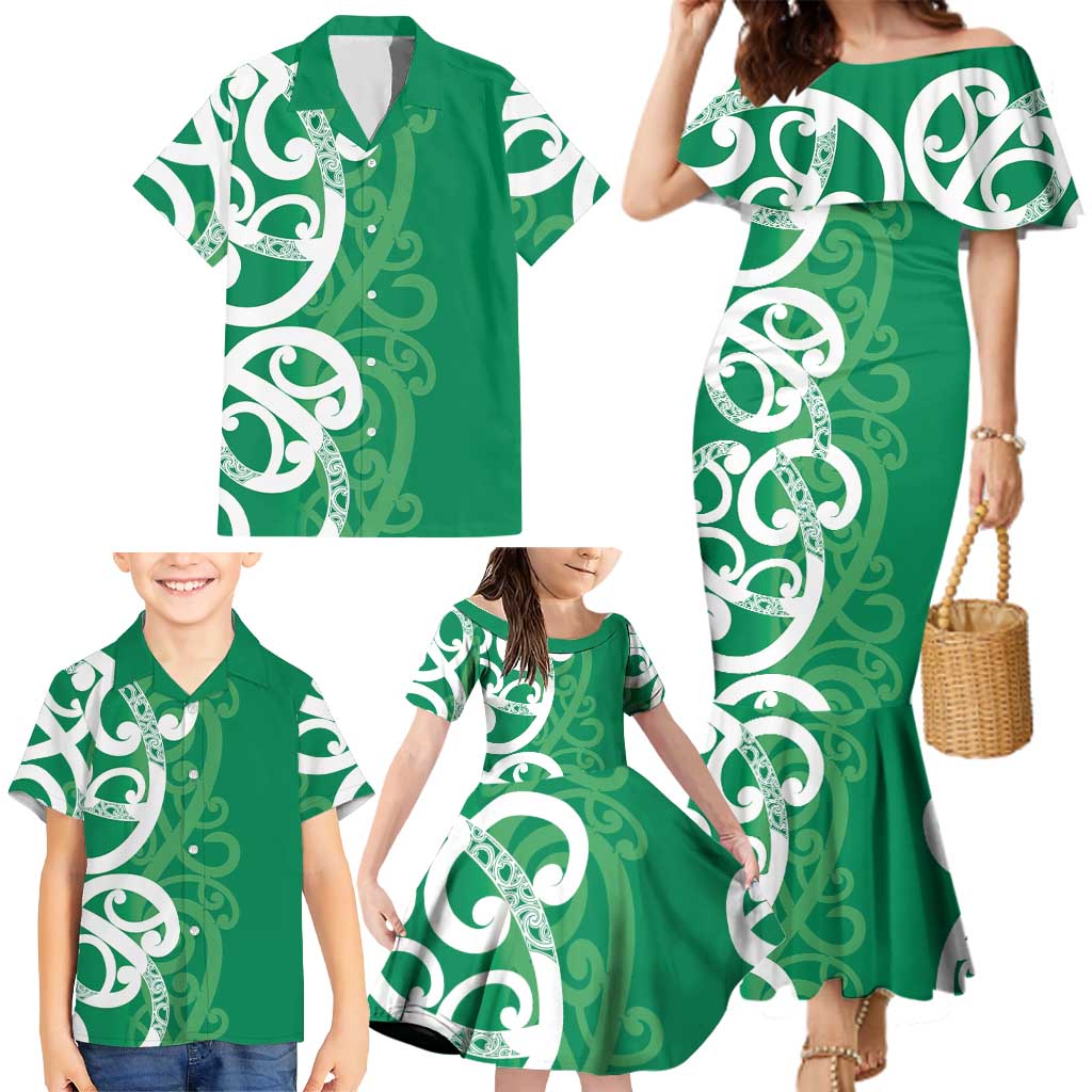 Pounamu Green Maori Family Matching Mermaid Dress and Hawaiian Shirt Koru Kowhaiwhai - Aussie Hoodie