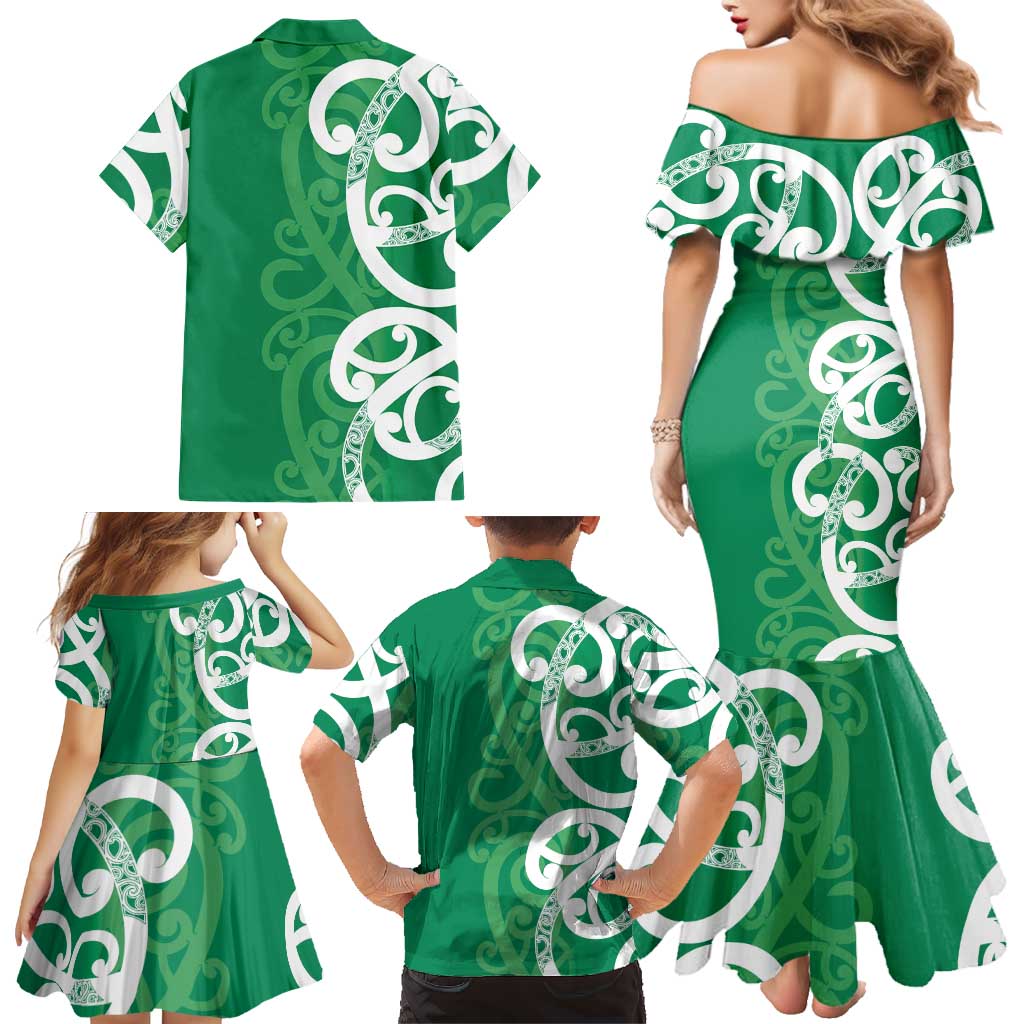 Pounamu Green Maori Family Matching Mermaid Dress and Hawaiian Shirt Koru Kowhaiwhai - Aussie Hoodie