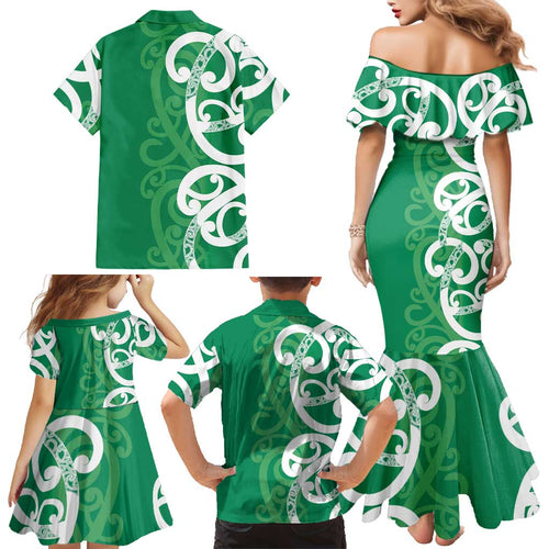 Pounamu Green Maori Family Matching Mermaid Dress and Hawaiian Shirt Koru Kowhaiwhai - Aussie Hoodie
